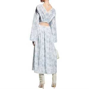 Vince Dahlia Blue & White Floral Print Cutout Back Long Sleeve Maxi Dress-Size L